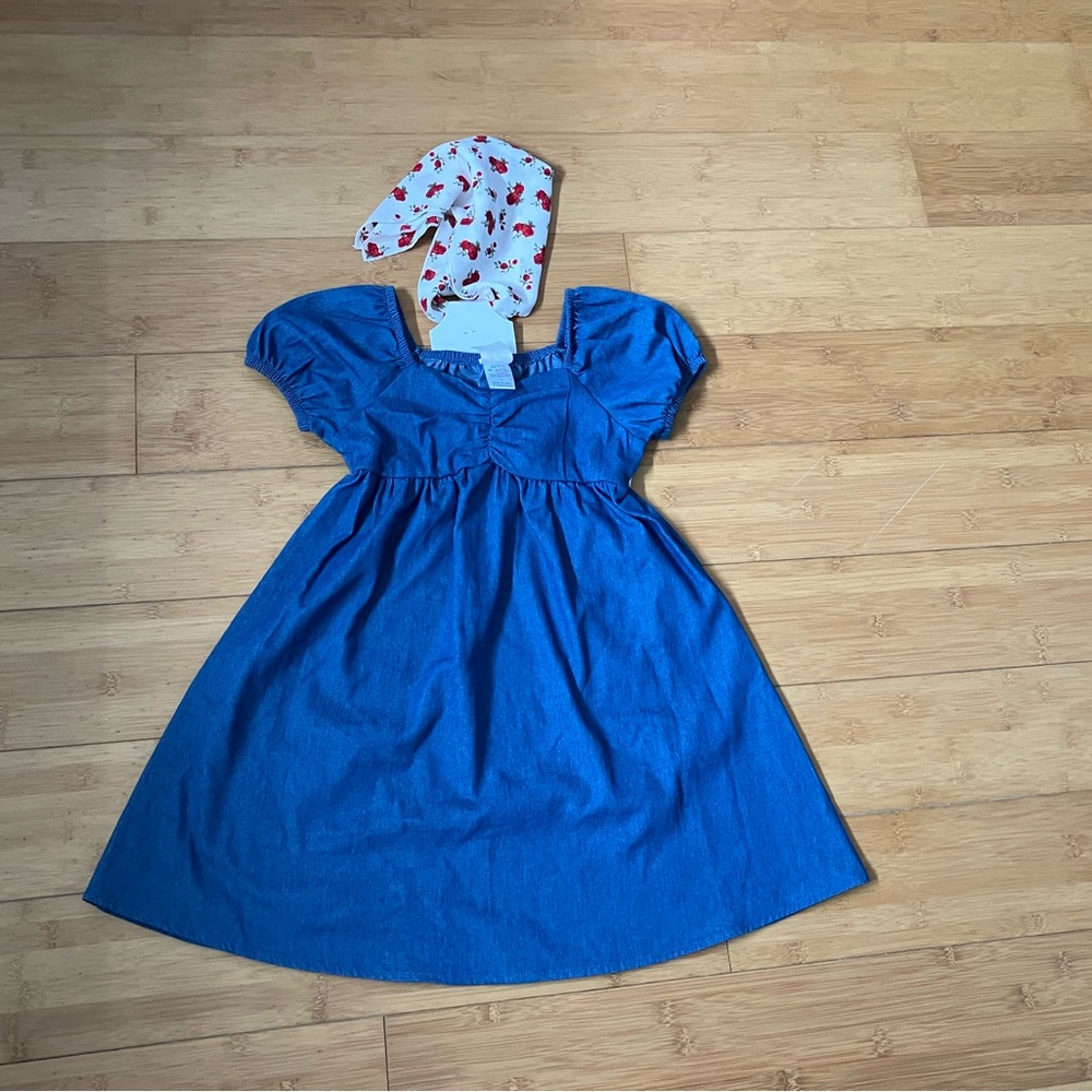 NWT Girls Size 7 Lily Bleu Blue Denim Everyday Dress w/ Handkerchief